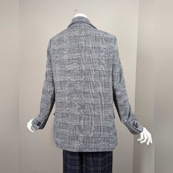 H&M Gray Plaid Double Breasted Blazer Size 6 Oversized Checkered Jacket - Picture 3 of 8